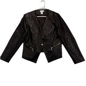 Soft Surroundings Jacket Womens M Tribeca Brown Croc Zip Pockets Moto Biker Boho
